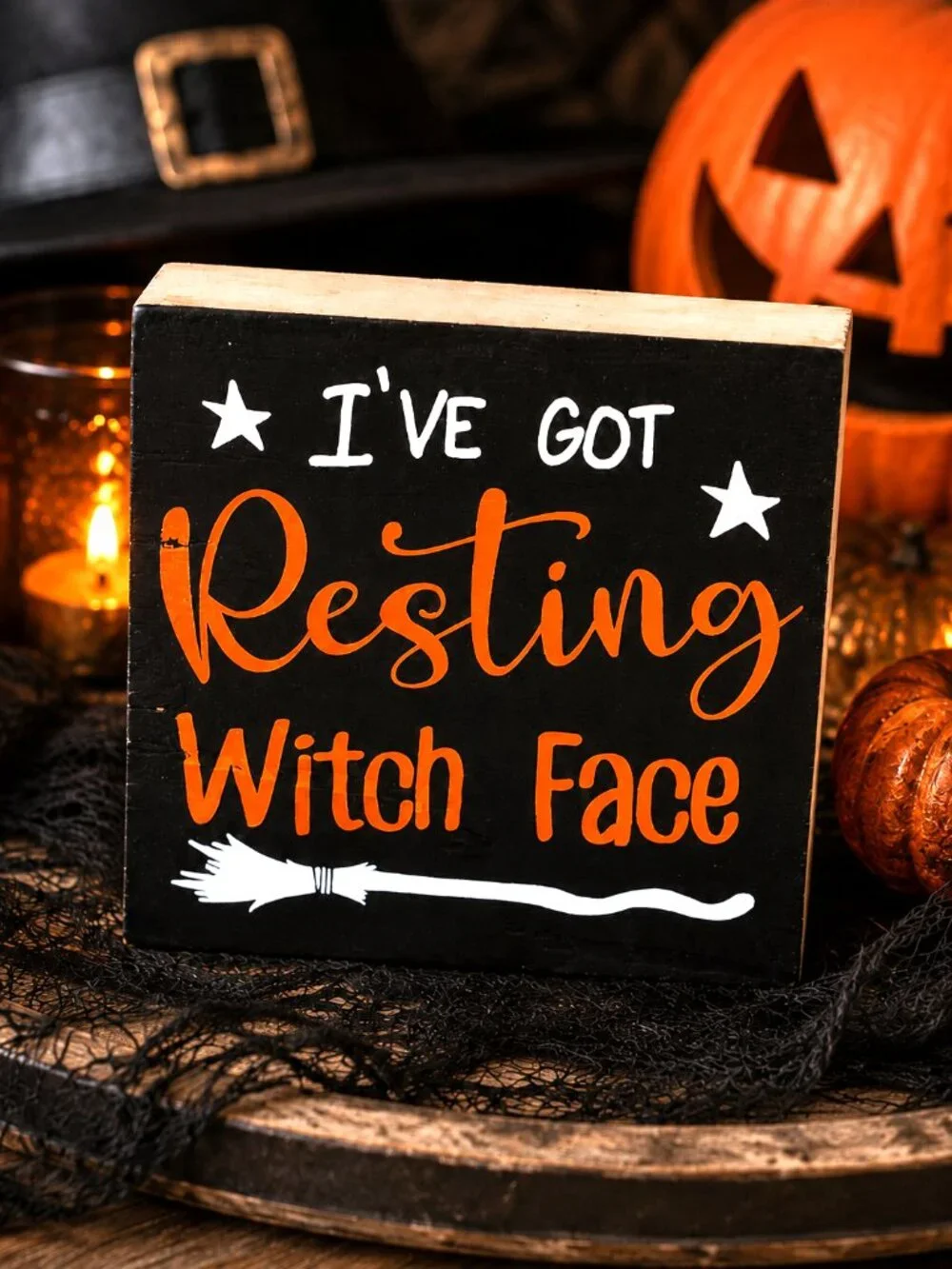 I've Got Resting Witch Face Wood Block Sign Funny Halloween Witch Home Décor NWT